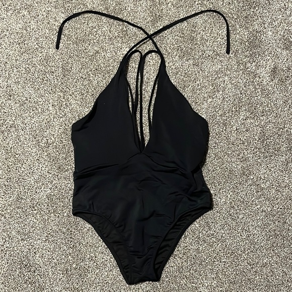 Black Cross Strap Bathing Suit - Picture 1 of 3